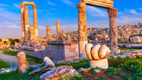 Temple of Hercules columns at Amman Citadel above the hilltop city