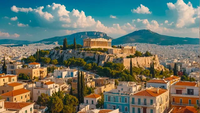 The Acropolis rising above the rooftops of Athens