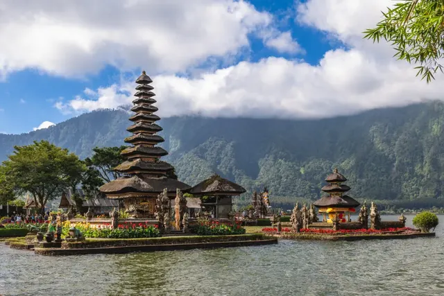 Pura Ulun Danu Bratan water temple on the lake in Bali