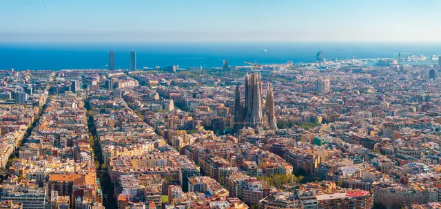 Aerial view over Barcelona and the Sagrada Família