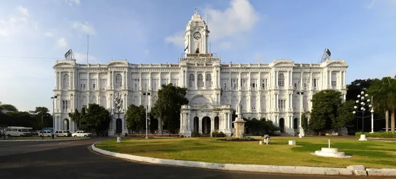 Ripon Building, the colonial-era seat of the Chennai Corporation, and its clock tower