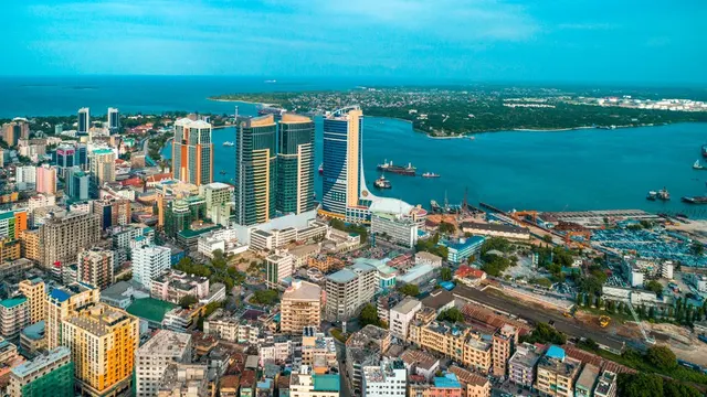 Dar es Salaam city-centre towers along the Indian Ocean harbour