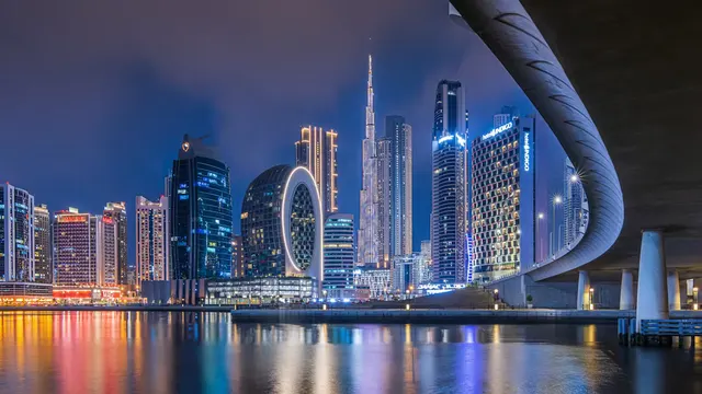 Dubai skyline lit up at night