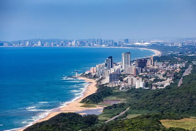 Durban's Indian Ocean coastline below the Moses Mabhida Stadium arch