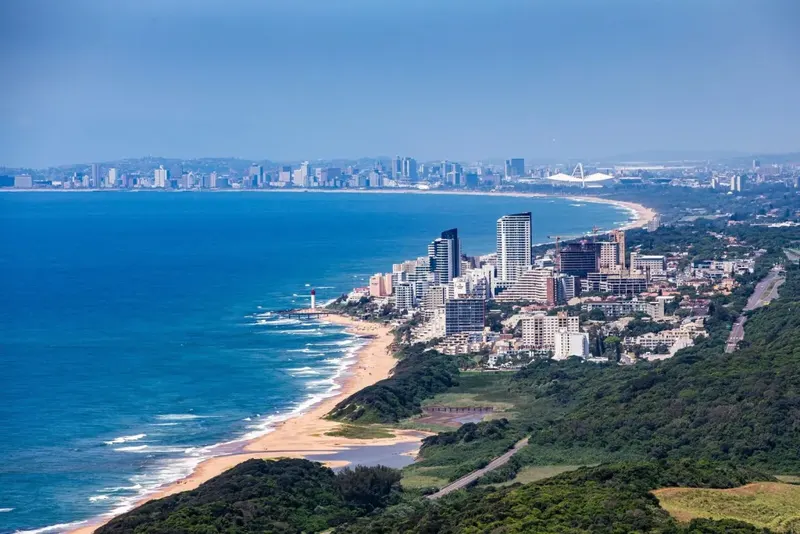 Durban's Indian Ocean coastline below the Moses Mabhida Stadium arch