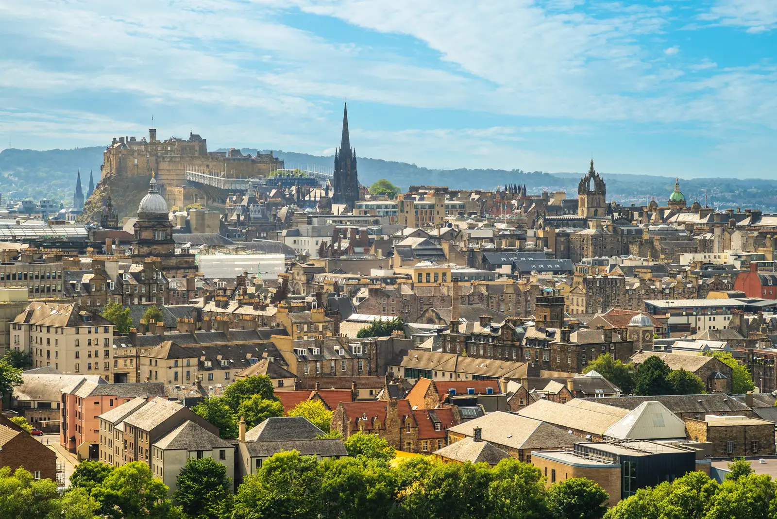 Edinburgh Castle and the old town skyline from above