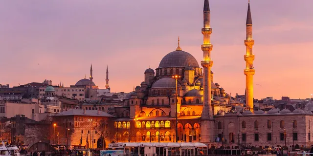 Istanbul mosque and minarets at sunset
