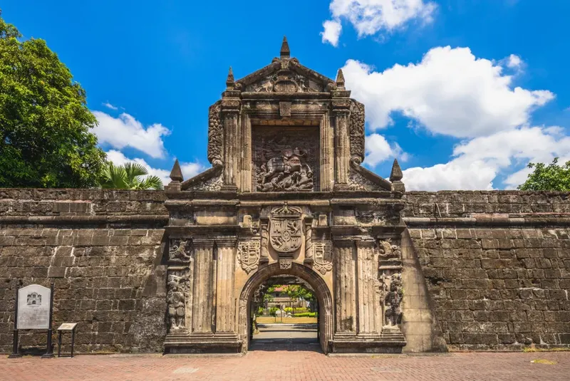 Fort Santiago's stone gate in historic Intramuros, Manila