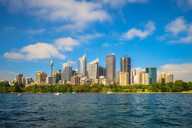 Sydney's skyline across the harbour on a clear day